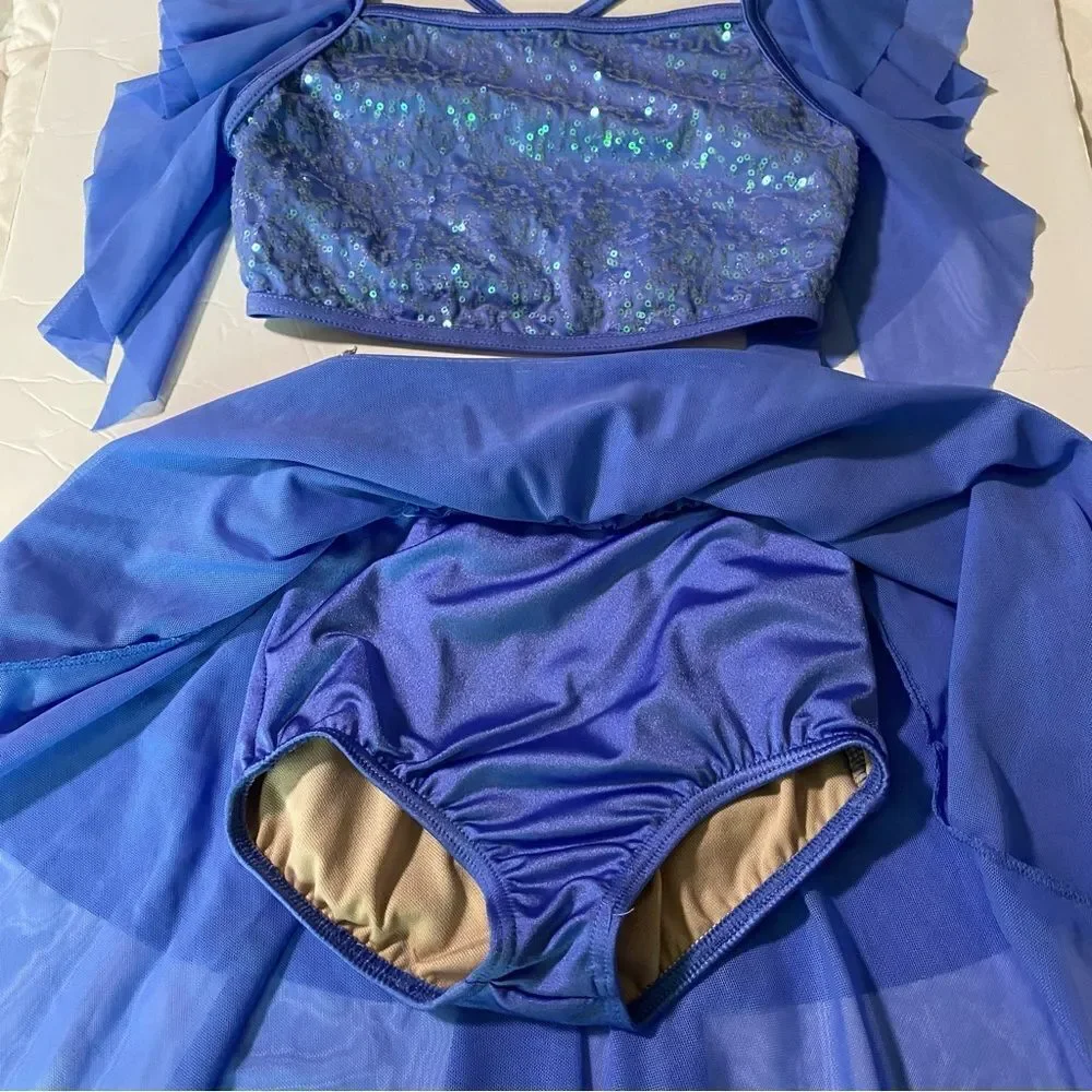Weissman dance costume 2 piece blue top skirt Unicorn 15116 SC Small MC child